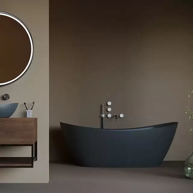 Salini Noemi Ванна отдельностоящая 185х78х72см, донный клапан "Up&Down", сифон, слив-перелив, материал: S-Stone, цвет: RAL9011 матовый