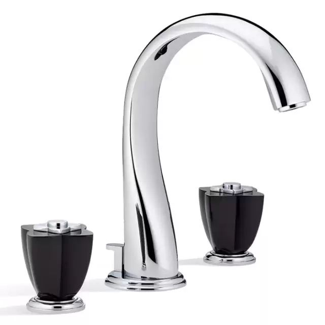 THG Petale de Cristal noir Смеситель для раковины, 3 отв., цвет: хром/черный хрусталь