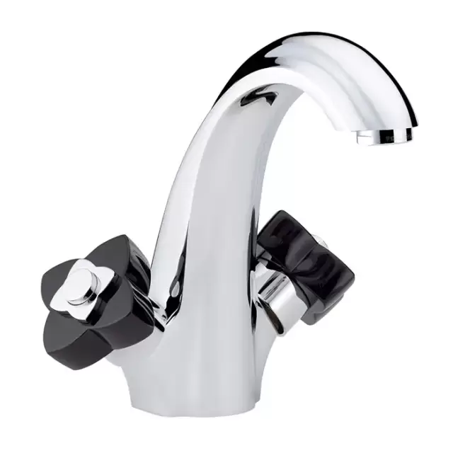 THG Petale de Cristal noir Смеситель для раковины, 1 отв., цвет: хром/черный хрусталь