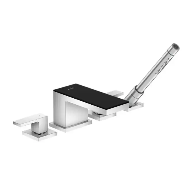 Axor MyEdition Смеситель на край ванны на 4 отв, излив 200мм, внешняя часть, цвет: хром/черное стекло