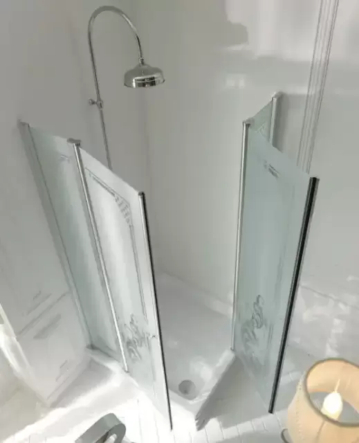 Kerasan Retro Душ. ограждение 100х100х180см., матовое стекло с декором  для квадратного поддона 1340, проф.хром,мат.стекло+декор