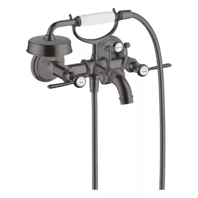 Axor Montreux Смеситель для ванны, настенный, с ручным душем, ручка: рычаг, цвет: шлифованный черный хром