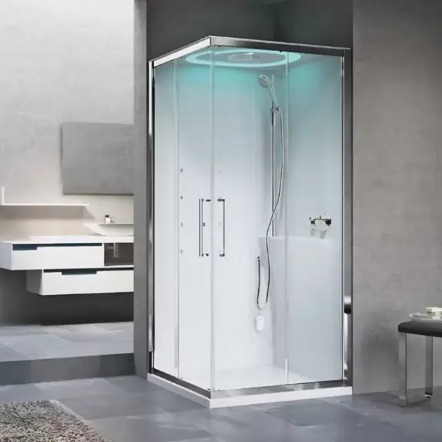 Novellini Eon A Душевая кабина 100х80х236.5cм., Dx, турец баня, термостатический смеситель, гидромассаж, верхний душ, подсв, цвет: хром/белый