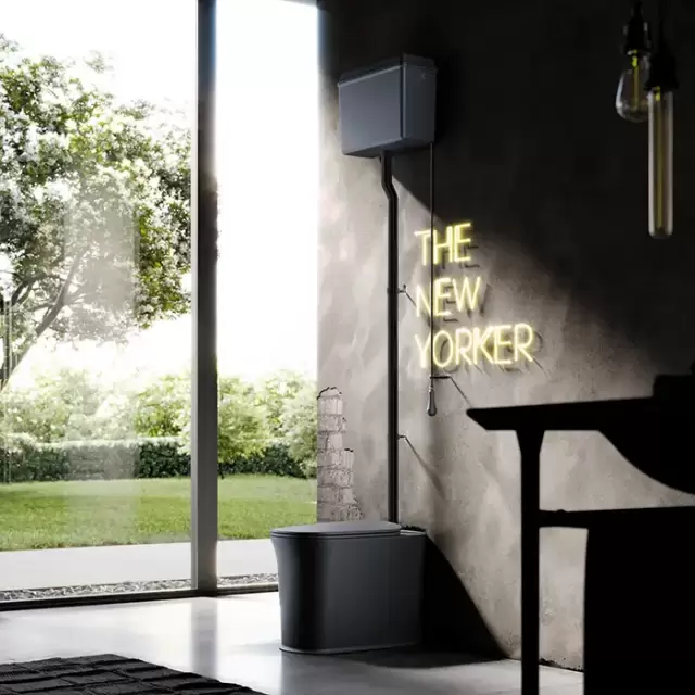 Kerasan The New Yorker Унитаз напольный 60х36.5см с высоким бачком, фурнитура: черный, цвет: черный матовый