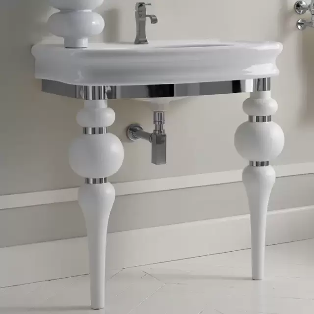 3SC VIA VENETO Консоль с раковиной LANTE 90 см,цвет белый глянец, в комплекте с сифоном, напольная, цвет консоли белый матовый/хром