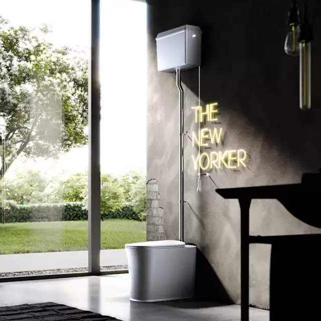 Kerasan The New Yorker Унитаз напольный 60х36.5см с высоким бачком, фурнитура: хром, цвет: белый матовый