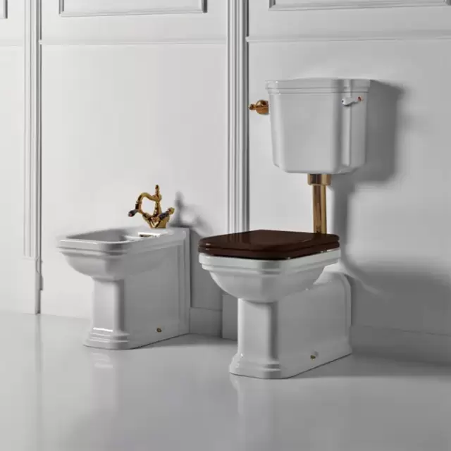 Kerasan Waldorf Унитаз 65х37см., приставной, c низким бачком, ручкой смыва справа, цвет: белый/бронза