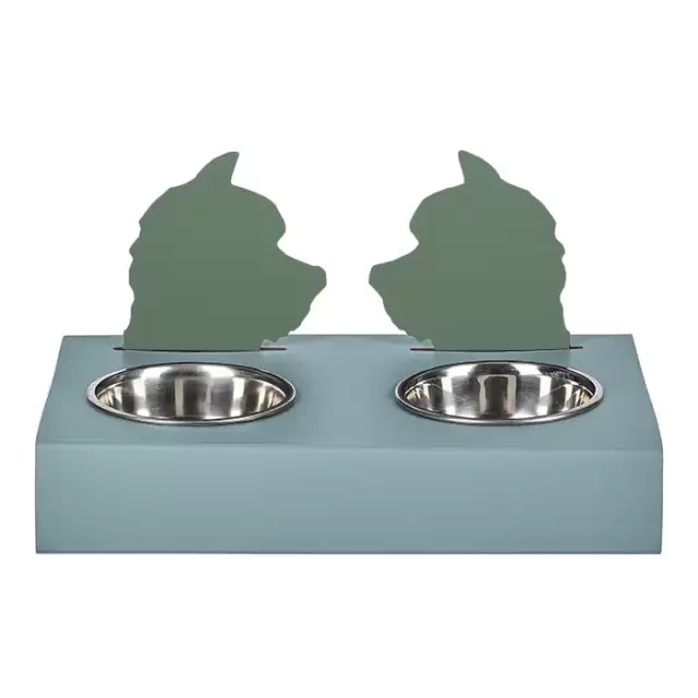 ADJ Подставка с мисками Dog, хром, 40x22xH7.5 см., цвет: небесный/эвкалипт