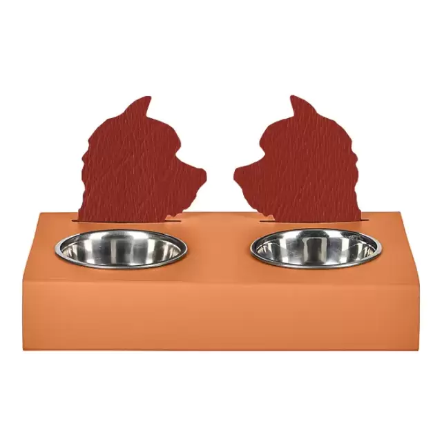 ADJ Подставка с мисками Dog, хром, 40x22xH7.5 см., цвет: коньяк/бордо