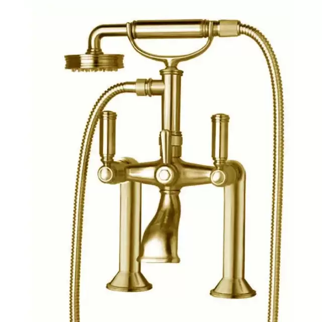 Bossini Liberty Смеситель на борт ванной на 2 отв. с переключателем, лейка Liberty, шланг из латуни 150 см, цвет: золото