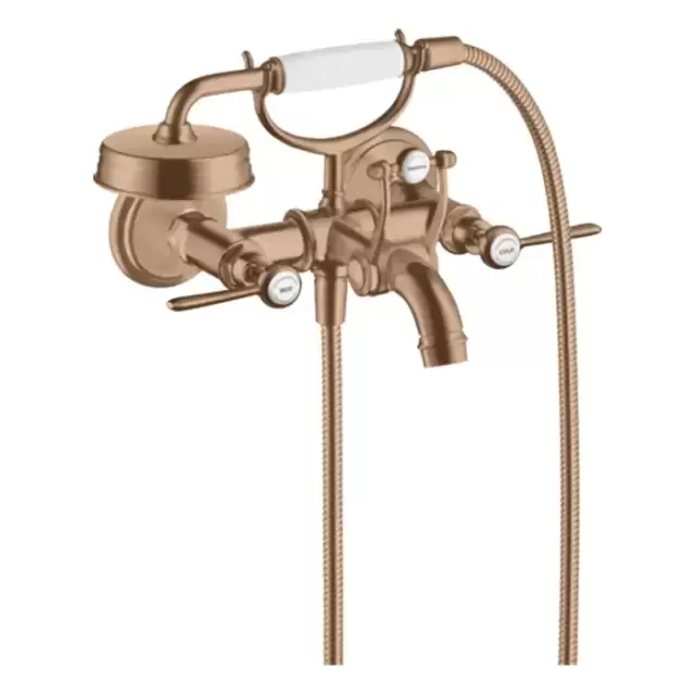 Axor Montreux Смеситель для ванны, настенный, с ручным душем, ручка: рычаг, цвет: шлифованное красное золото