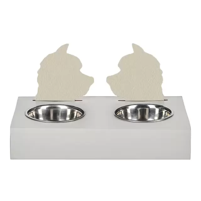 ADJ Подставка с мисками Dog, хром, 40x22xH7.5 см., цвет: белый/панна котта