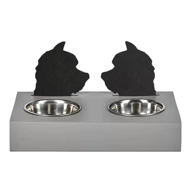 ADJ Подставка с мисками Dog, хром, 40x22xH7.5 см., цвет: серый/черный