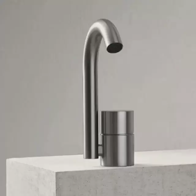 Fantini AA/27 Смеситель для раковины на 1 отверстие, однорычажный, без донного клапана, цвет: Матовая натуральная сталь