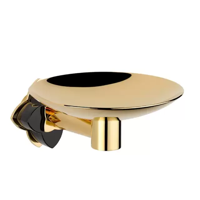 THG Petale de Cristal noir Мыльница металлическая &oslash; 15см., подвесная, цвет: золото/черный хрусталь