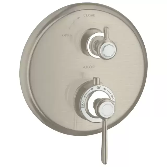 Axor Montreux, Термостат с запорным вентилем, СМ, с рычаговой рукояткой, внешняя часть, цвет: никель шлифованный