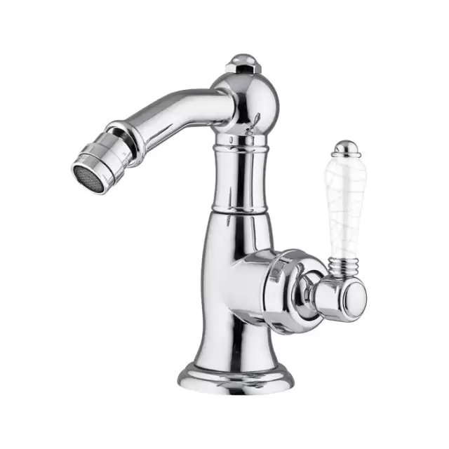 Nicolazzi P.m. Blanc A Смеситель для биде, на 1 отв, с донным клапаном, излив: 127 мм, ручки состаренная керамика, цвет: хром