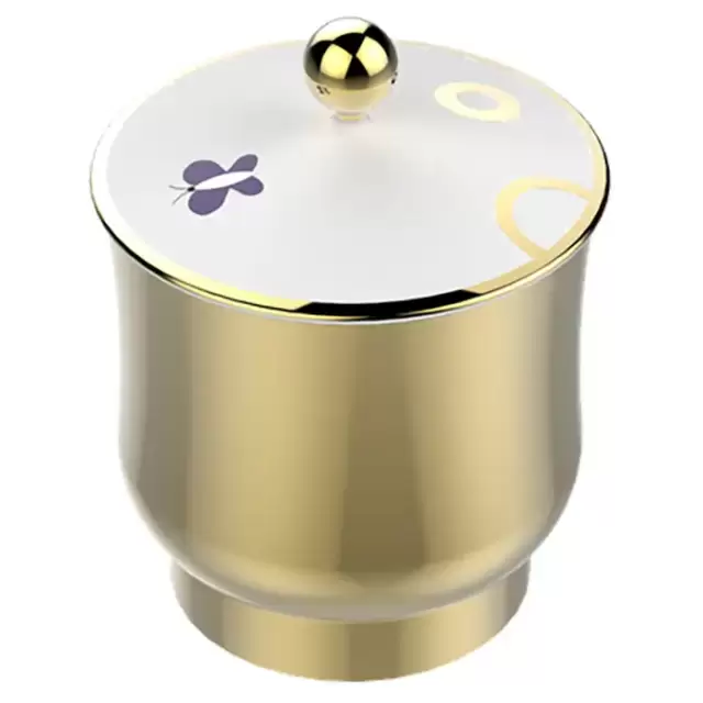 THG CAPUCINE MAUVE DECOR OR Китайская лакированная коробка с белой керамической крышкой &Oslash;94 мм., small size, декор золото/лиловый, цвет: золото