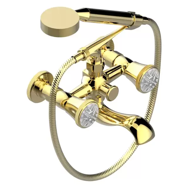 THG Hirondelles Platinum Stamped Смеситель для ванны, настенный, с ручным душем, цвет: Gold color PVD
