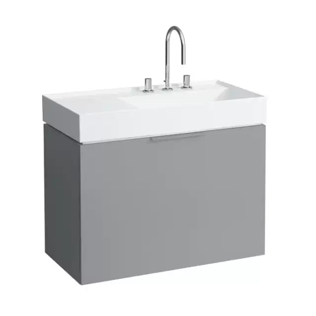 Laufen Kartell Тумба с раковиной, 89.5х45.5х61.5см, с 1 выдвиж. ящиком с полкой, с сифоном, подвесная, покрытие LLC, цвет: серый матовый