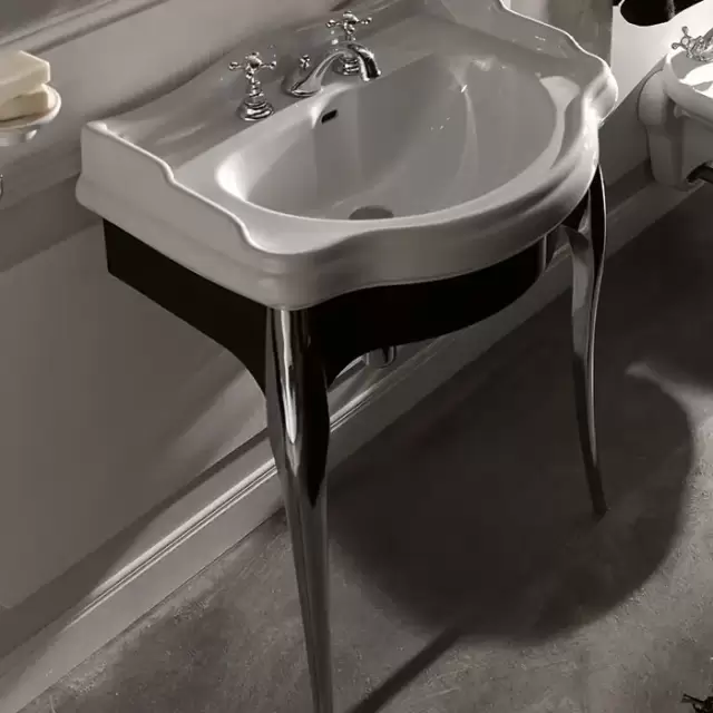 Kerasan Retro Консоль с белой раковиной 73см, подвесная, цвет: черный / хром