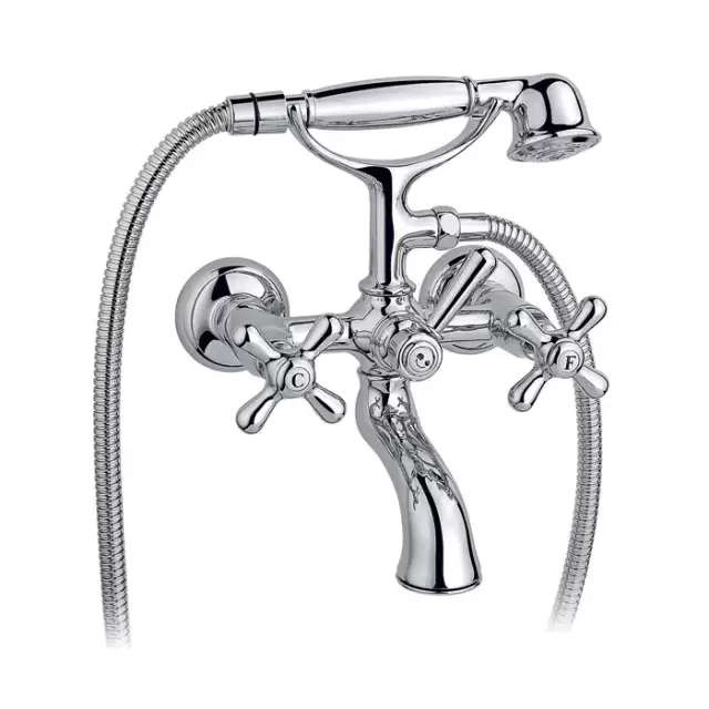 Nicolazzi Nuova Brenta Смеситель для ванны настенный, с 2мя ручками, с душевой лейкой, цвет: хром