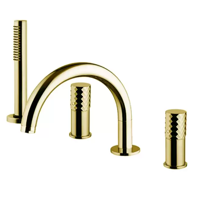 Fima Carlo Frattini Spillo Tech Смеситель на борт ванны, на 4 отв., с ручным душем., цвет: золото