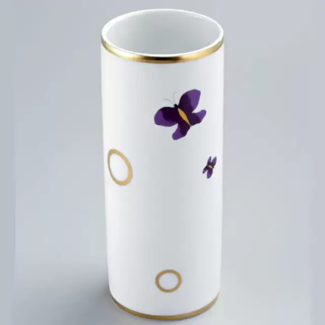 THG CAPUCINE MAUVE DECOR OR Ваза керамическая, настольная, декор золото/лиловый, цвет: белый