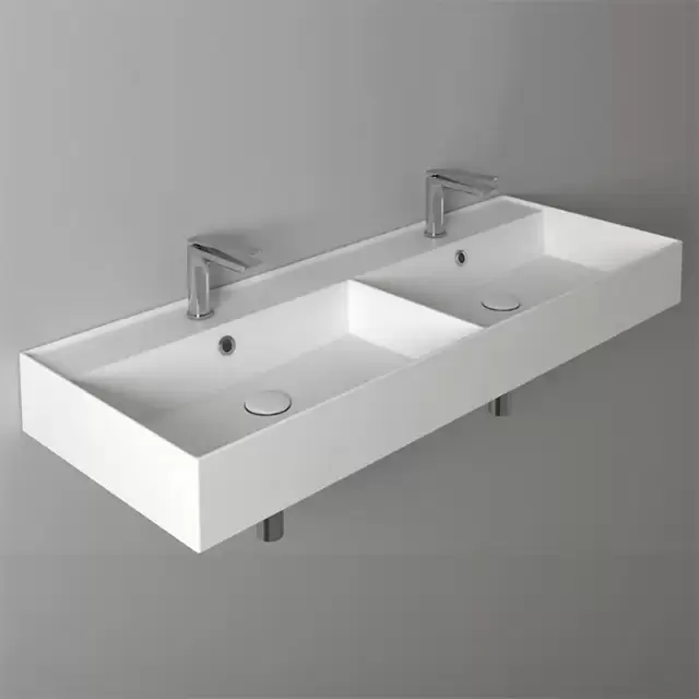 Simas Agile Раковина 121х46 см, 2 отв., двойная, с переливом, цвет: белый