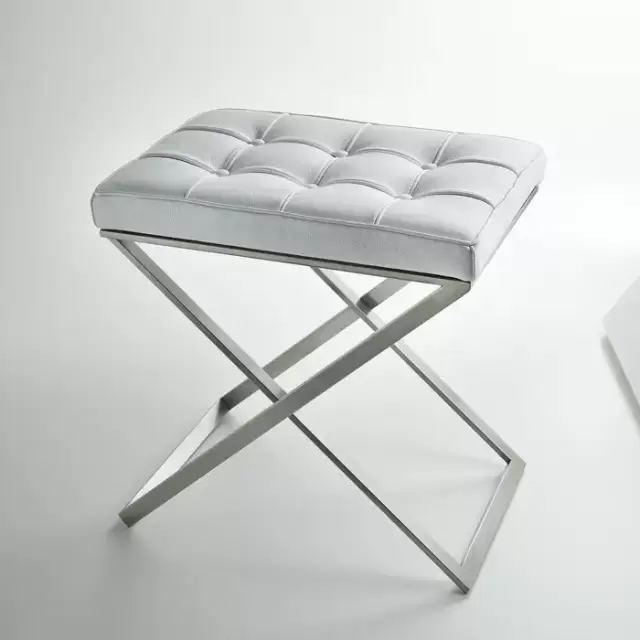 3SC Lino&Lone Стул с сиденьем из кожи со стежкой 50хh50х36 см, цвет: белая кожа/никель сатинированный матовый