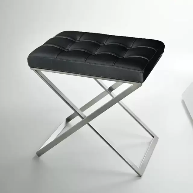 3SC Lino&Lone Стул с сиденьем из кожи со стежкой 50хh50х36 см, цвет: черная кожа/никель сатинированный матовый