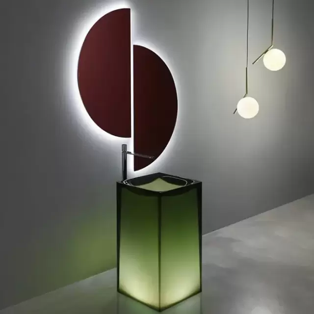 Antonio Lupi Aura Раковина 45х45х85 см, без отв., напольная, слив в пол, с дон. клапан, сифоном и трубой слива, Cristalmood, цвет: Bottiglia