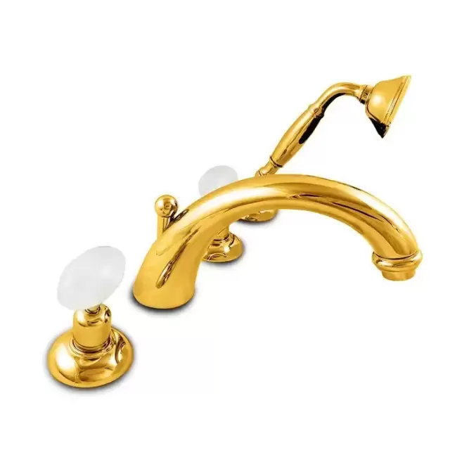 Nicolazzi Cristallo Di Rocca Смеситель на борт ванны, 4 отв., излив: 223 мм, с ручным душем, цвет: золото