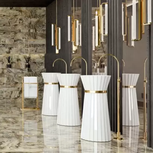 Oasis Pliss&egrave; Раковина 44x95 см, без отв., с донным клапаном и сифоном, цвет: золото/белый