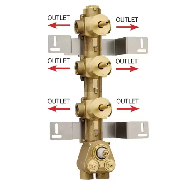 Bossini Встраиваемая часть термостата 3 дивиатора на 2 выхода, (6 выходов) высокой пропускной способности на &frac34;&rdquo;, уст-ка верт/гор.