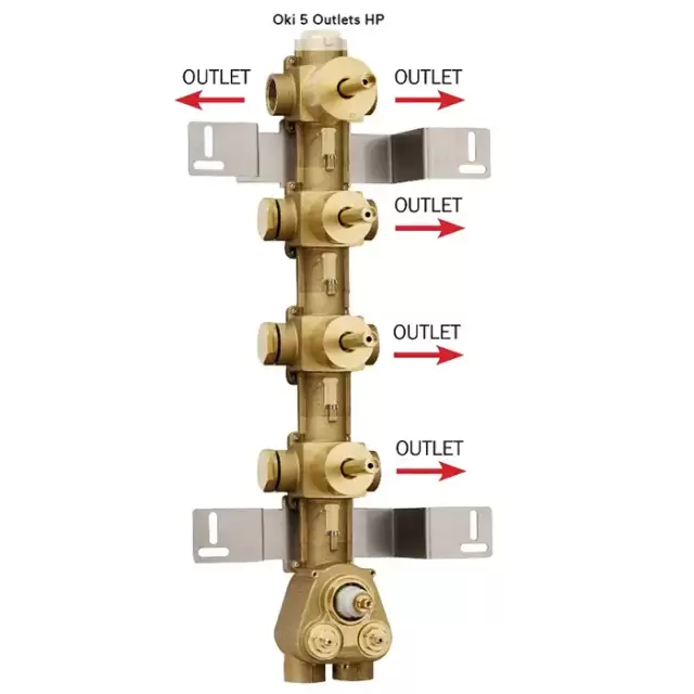Bossini Встраиваемая часть термостата с 3 запорными клапанами и дивиатором на 2 выхода, (5 выходов) высокой пропускной способности на &frac34;&rdquo;, уст-ка верт/гор.