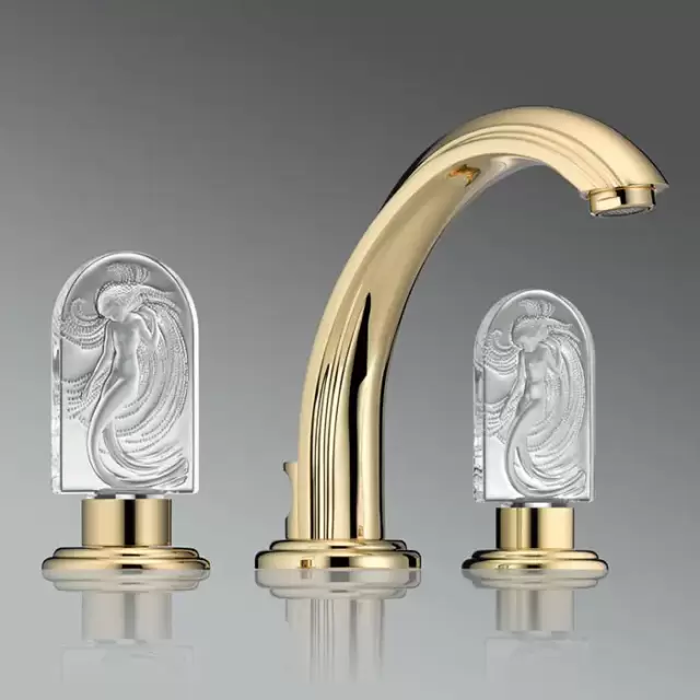 THG Na&iuml;ade Смеситель для раковины на 3 отверстия, с донным клапаном, цвет: Soft gold