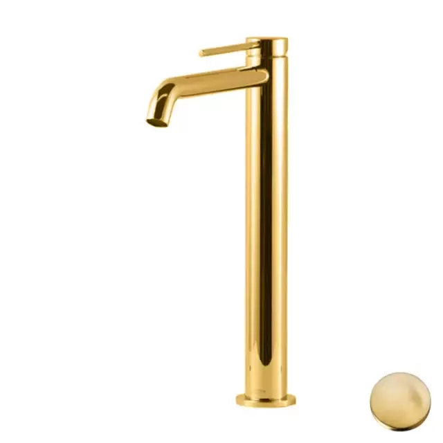 Gattoni Circle Two Смеситель для раковины высокий 302 мм, на 1 отверстие, излив 195 мм, с донным клапаном, цвет: Oro Brush