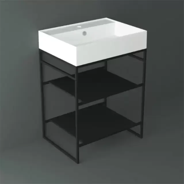 Simas Agile Структура металлическая 61x46xh72см, напольная, для раковины с 1 отв., AG61, с 2 полками, цвет: черный матовый
