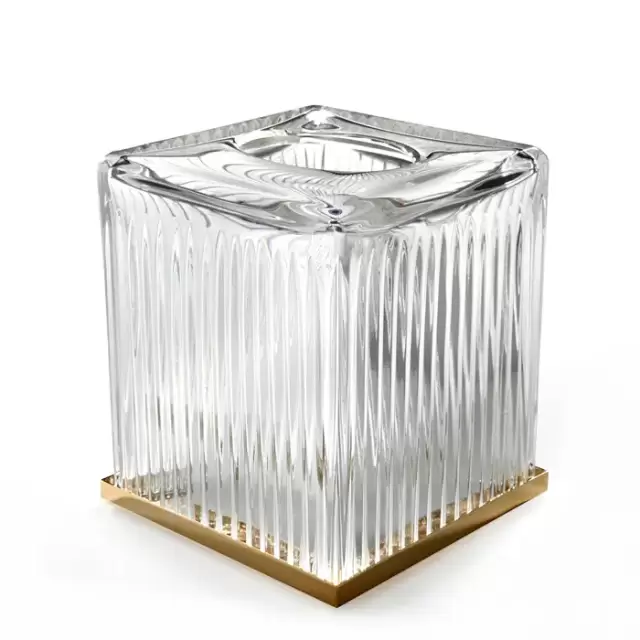 3SC ELEGANCE Контейнер для бумажных салфеток, 13х13х15 см, квадратный, настольный, цвет: прозрачный хрусталь/золото 24к.