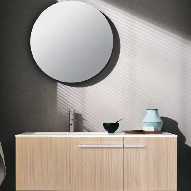 NOORTH milldue edition ONE Комплект мебели 108см, меламин, с интегрированной раковиной LAYER 02 и столешницей из Milltek solid light, зеркалом AIR, белыми матовыми ручками, подвесной, Цвет: venato vaniglia-731