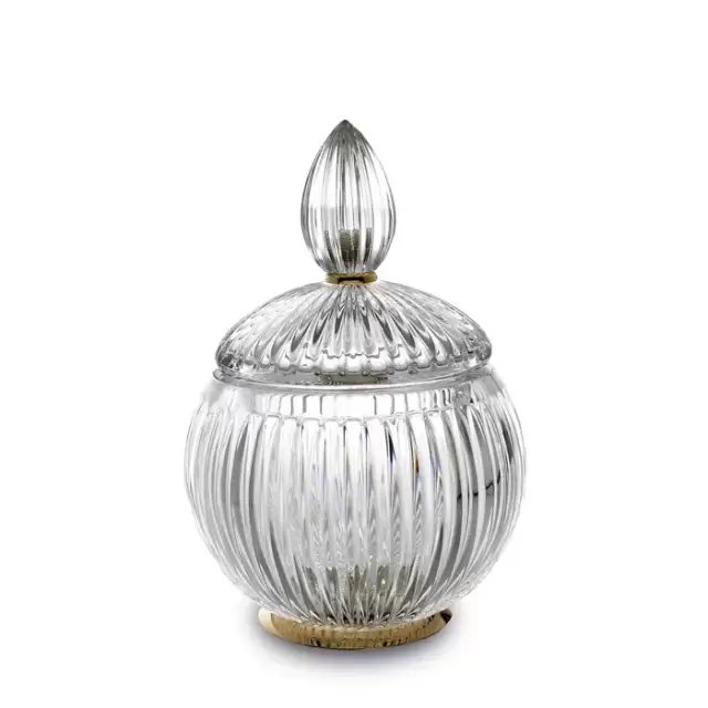 3SC ELEGANCE Баночка универсальная, D=12/h18 см, с крышкой, настольная, цвет: прозрачный хрусталь/золото 24к.