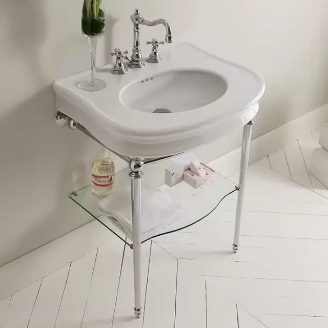 3SC Consollee Консоль Florian 90х54хh86см, с раковиной LA12, сифоном и стекл.полочкой, напольный, цвет: хром