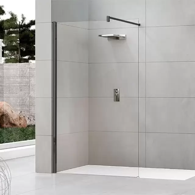 Novellini Kuadra H Душевое ограждение 97-100х205cм., с свободным входом, с настенным кронштейном, стекло прозрачное, цвет: черный матовый