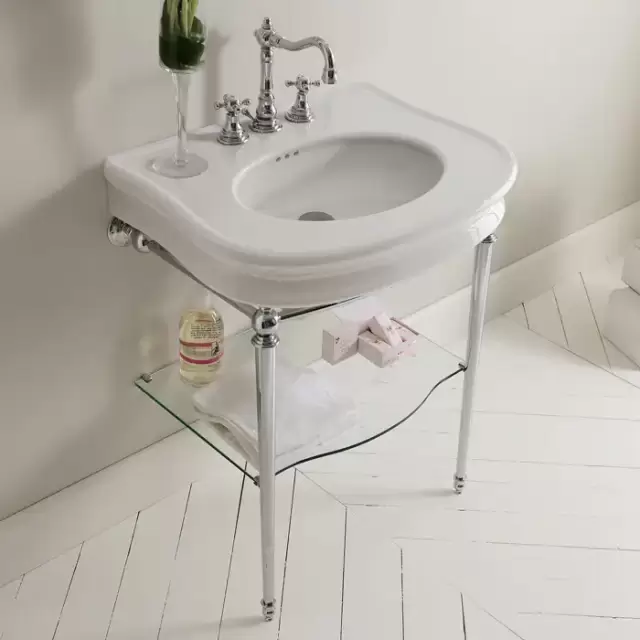 3SC Consolle Консоль Florian 70х52хh86см, с раковиной LA11, сифоном и стекл.полочкой, напольный, цвет: хром