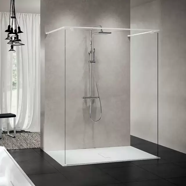 Novellini Kuadra HF Душевое ограждение 154х214.7cм., с свободным входом, с полкой, стекло прозрачное, цвет: белый матовый