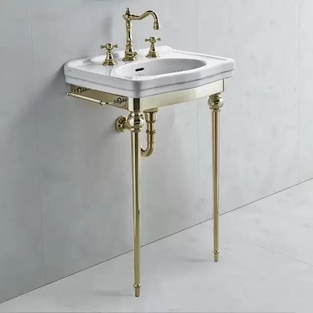 3SC Consolle Консоль Dandy 58х46хh90см, с раковиной LO914, сифоном и полотенцедердателями, напольный, цвет: золото 24к. Lucido