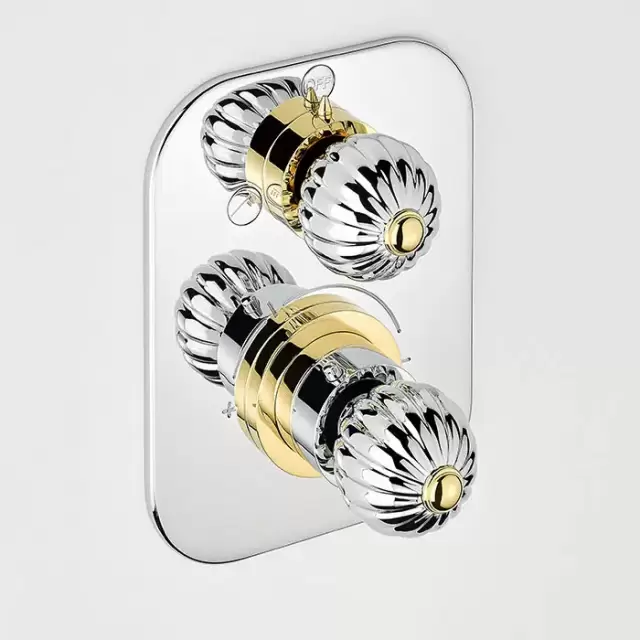 THG Mandarine metal Смеситель для душа встраиваемый, термостатический, с переключателем на 2 положения, внешняя часть, цвет: хром/золото