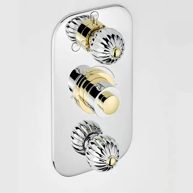 THG Mandarine metal Смеситель для душа встраиваемый, термостатический, с переключателем на 2 положения и запорн вентил, внешн часть, цвет: хром/золото