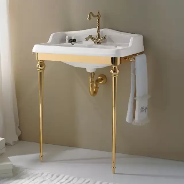 3SC Consolle Консоль Boheme 98х56хh104см, с раковиной LA02, сифоном и полотенцедердателями, напольный, цвет: золото 24к. Lucido